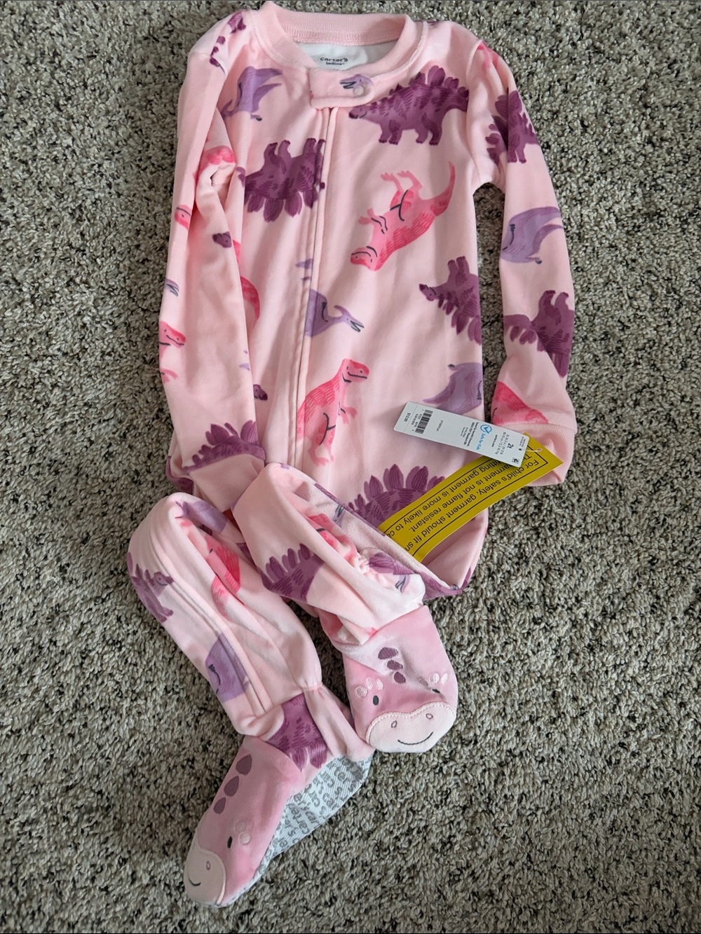 Carter's Pink Dinosaur Footed One-Piece Pajama